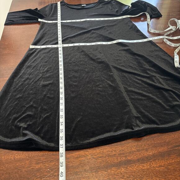 Old Navy Black Velvet Swing Dress SZ Large Whimsigoth Dark Romantic Long Sleeve - Picture 6 of 9